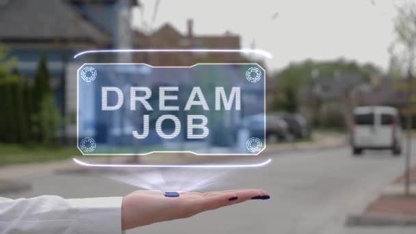 Weibliche Hand zeigt Hologramm Traumjob - Filmmaterial, Video