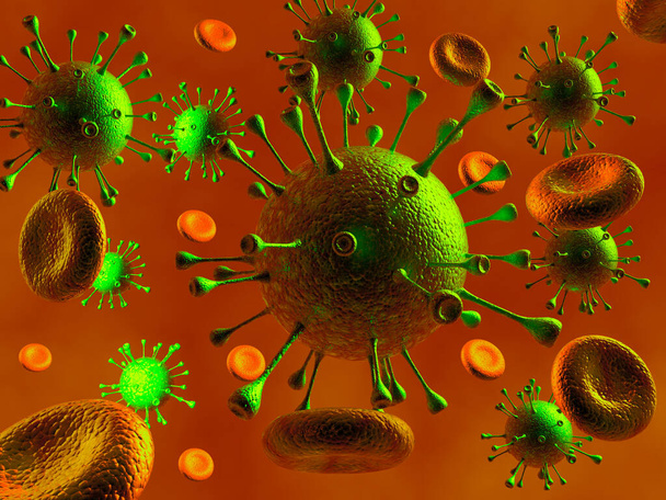 Corona-virus 2019-aquelarre novedoso concepto de virus corona responsable del brote de gripe asiática y virus corona influenza como casos peligrosos de gripe como pandemia. Virus del microscopio de cerca. 3 renderizado. - Foto, Imagen
