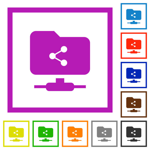 FTP share flat color icons in quadratischen Rahmen auf weißem Hintergrund - Vektor, Bild