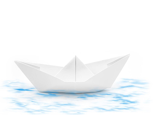 Papierboot auf dem Wasser mit weißem Hintergrund - Foto, Bild