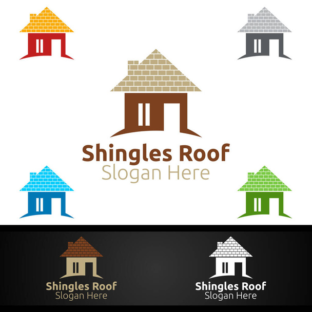 Logo de toiture de bardeaux pour la conception immobilière de toit de propriété ou d'architecture bricoleur - Vecteur, image