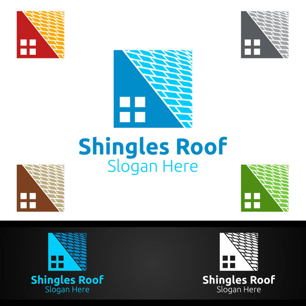 Šindelové střešní logo pro nemovitosti střechy Real Estate nebo Handyman Architecture Design - Vektor, obrázek