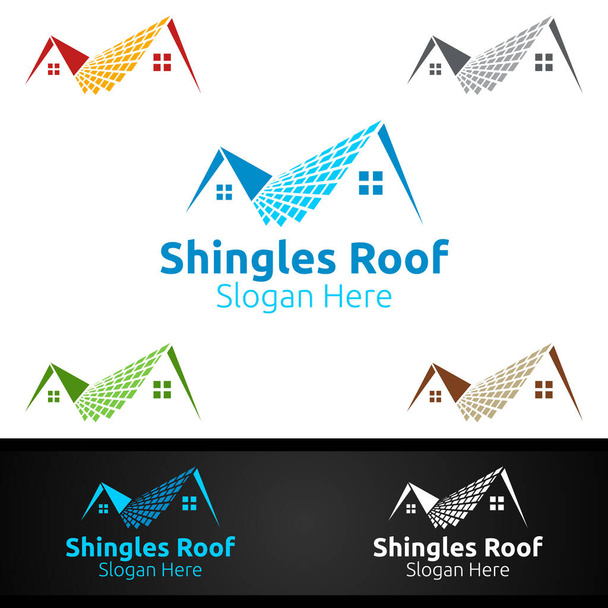 Šindelové střešní logo pro nemovitosti střechy Real Estate nebo Handyman Architecture Design - Vektor, obrázek