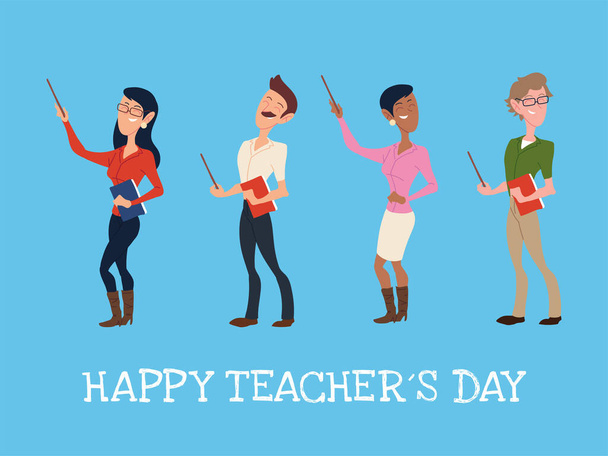 happy teacher day with group of teachers - Vector, Image