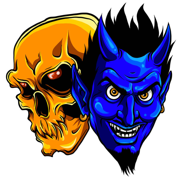 悪魔と頭蓋骨の頭部のイラストデザイン - ベクター画像