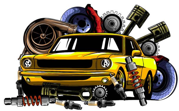 Vektor-Illustration von Auto-Ersatzteilrahmen und -teilen - Vektor, Bild