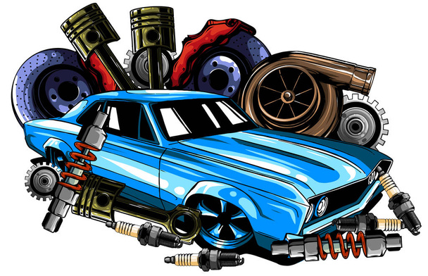 Ilustración vectorial de recambios para automóviles Marco y piezas - Vector, imagen