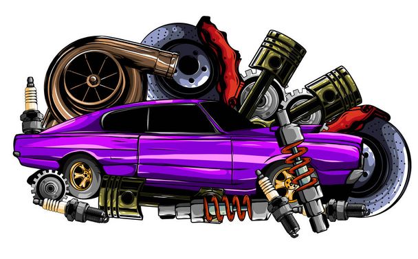 Ilustración vectorial de recambios para automóviles Marco y piezas - Vector, Imagen