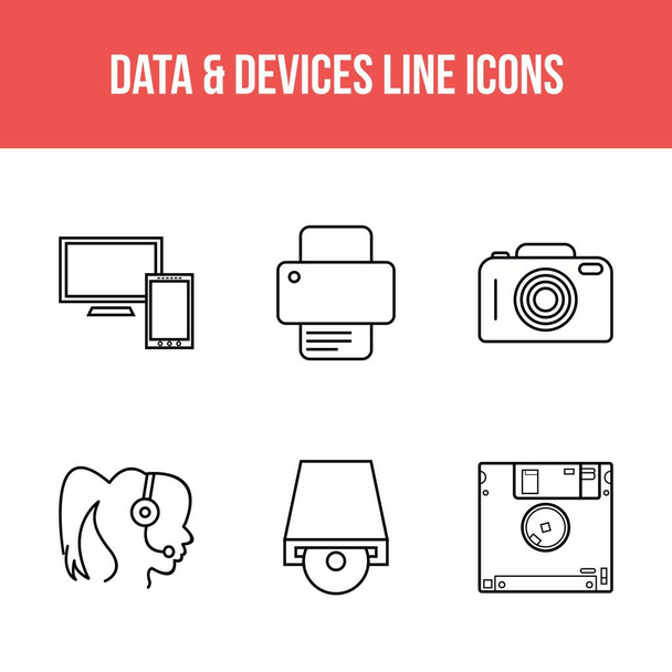 Unique Line vecor icon set of Data and devices icons - Vektor, obrázek