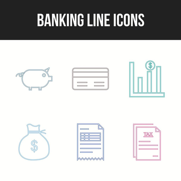 銀行アイコンのユニークなラインベクトルアイコンセット - ベクター画像