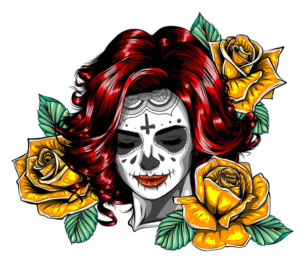 Femme florale Crâne vecteur illustration design art - Vecteur, image