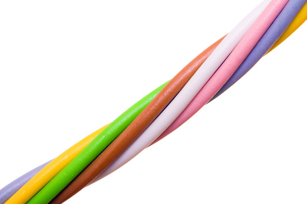 Multicolored computer cable isolated on white background - Foto, afbeelding