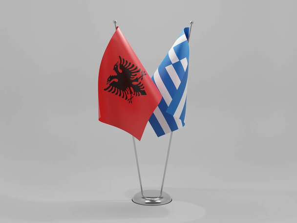 Řecko - Albánie Vlajky spolupráce, bílé pozadí - 3D vykreslování - Fotografie, Obrázek