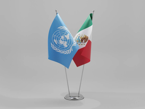 Meksika - Birleşmiş Milletler İşbirliği Bayrakları, Beyaz Arkaplan - 3D Render - Fotoğraf, Görsel