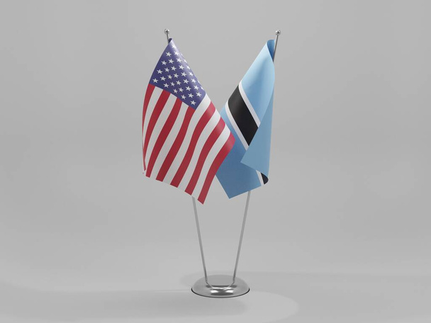 Botswana - Amerikai Egyesült Államok Együttműködési zászló, fehér háttér - 3D Render - Fotó, kép