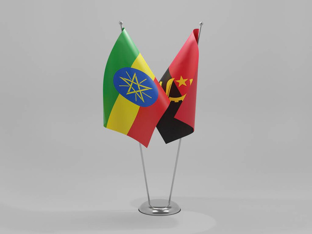 Angola - Ethiopia Cooperation Flags, White Background - 3D Render - Photo, Image