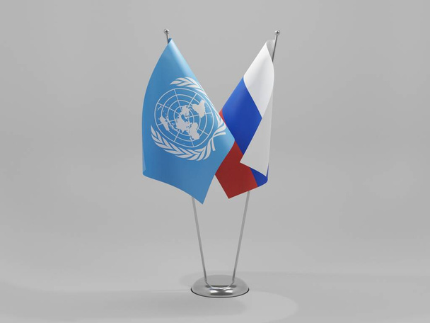 ロシア-国連協力旗、白の背景- 3Dレンダリング - 写真・画像
