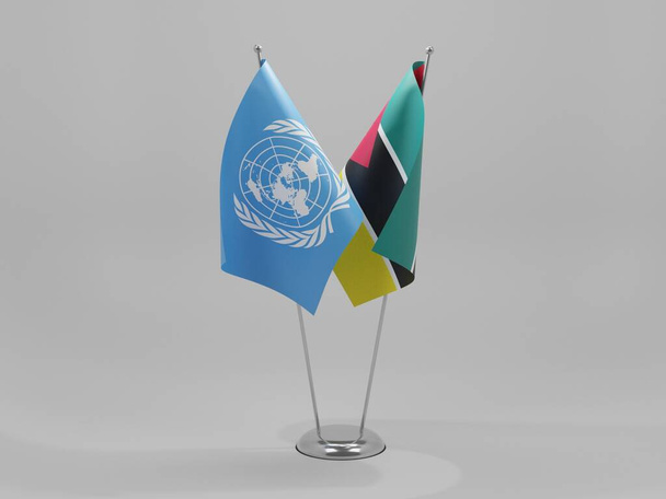 Mozambico - Bandiere di cooperazione delle Nazioni Unite, sfondo bianco - Render 3D - Foto, immagini