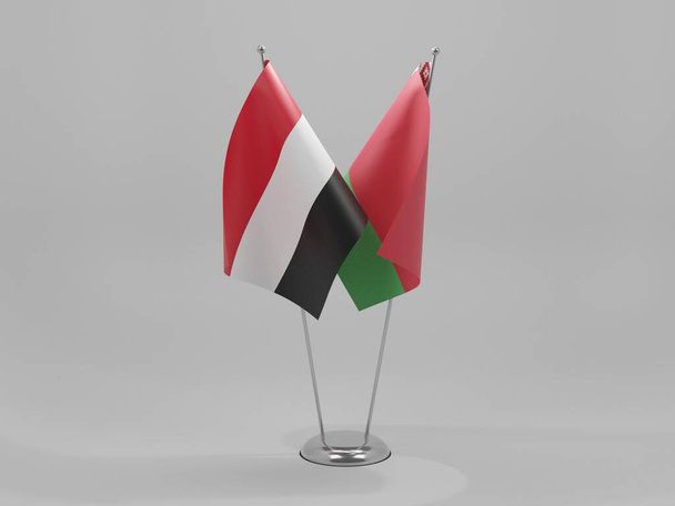 Білорусь - Єменське співробітництво Прапори, Біле тло - 3D Рендер - Фото, зображення