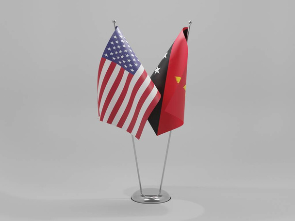 Папуа-Новая Гвинея - Флаги сотрудничества США, белый фон - 3D-рендер - Фото, изображение
