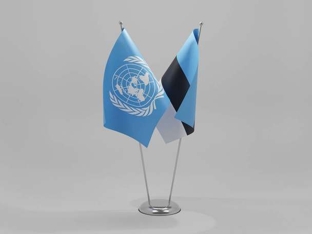 Estonia - Flagi współpracy Organizacji Narodów Zjednoczonych, białe tło - Render 3D - Zdjęcie, obraz
