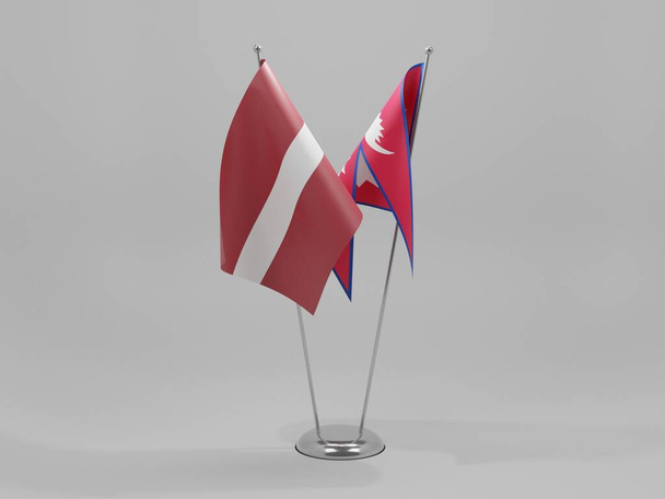 Nepal - Bandiere di cooperazione Lettonia, sfondo bianco - Render 3D - Foto, immagini