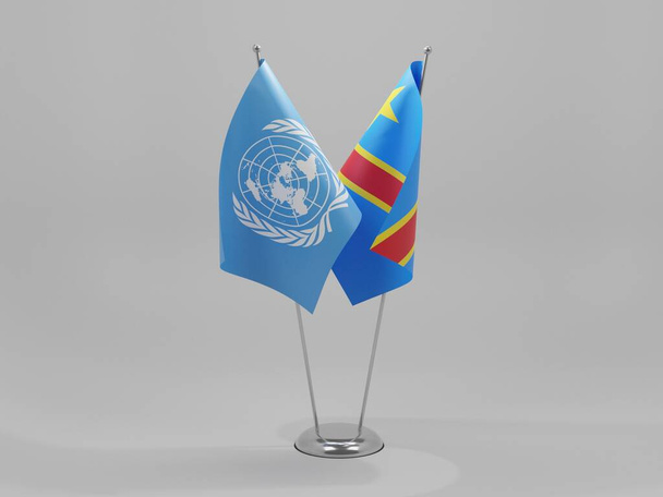 コンゴ民主共和国-国連協力旗、白の背景- 3Dレンダリング - 写真・画像