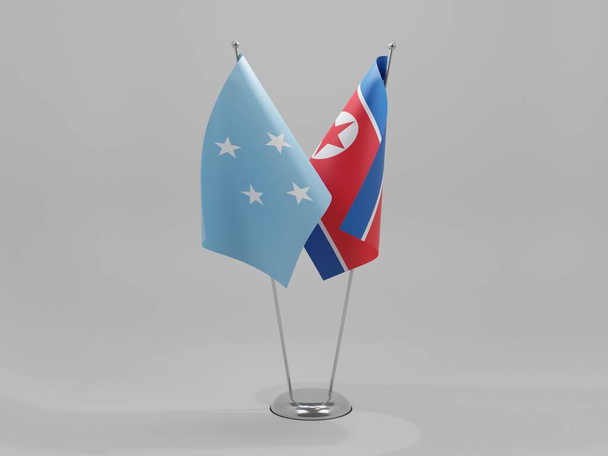 Βόρεια Κορέα - Σημαίες Συνεργασίας Μικρονησίας, Λευκό Φόντο - 3D Render - Φωτογραφία, εικόνα