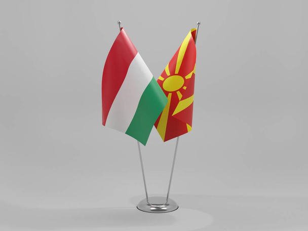 Macedonia - Hungary Cooperation Flags, White Background - 3D Render - Photo, Image