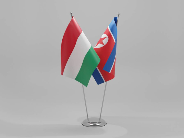 North Korea - Hungary Cooperation Flags, White Background - 3D Render - Фото, зображення