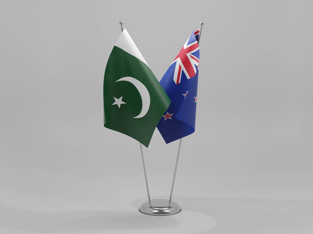 Nova Zelândia - Bandeiras de cooperação do Paquistão, fundo branco - 3D Render - Foto, Imagem