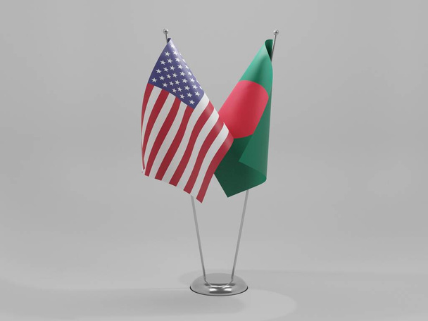 Bangladesh - United States of America Cooperation Flags, White Background - 3D Render - Photo, Image
