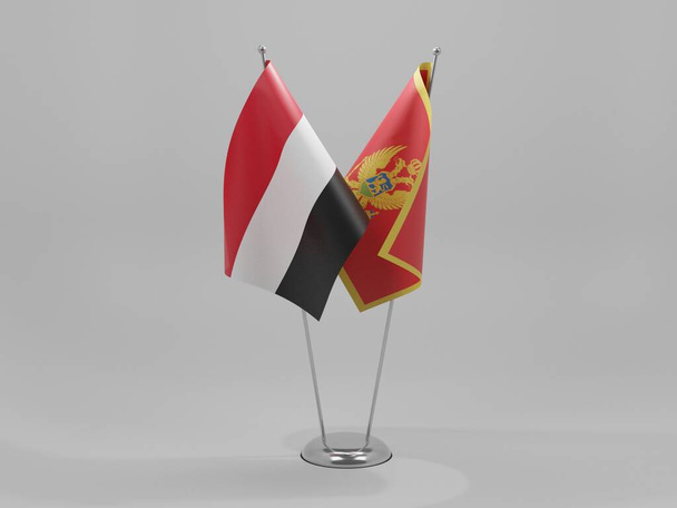 Montenegro - Banderas de cooperación de Yemen, fondo blanco - 3D Render - Foto, Imagen