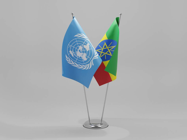 Etiopia - Bandiere di cooperazione delle Nazioni Unite, sfondo bianco - Render 3D - Foto, immagini