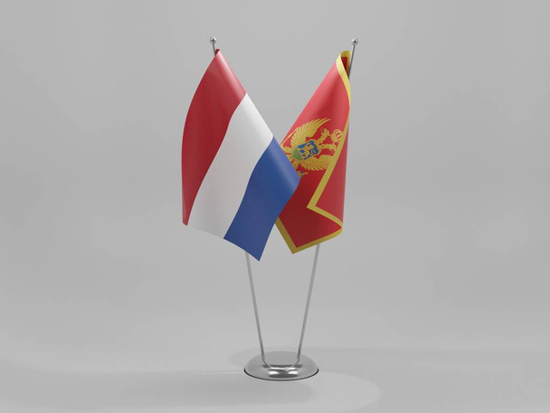 Черногория - Нидерланды Флаги сотрудничества, белый фон - 3D рендер - Фото, изображение
