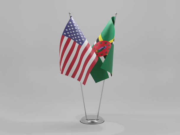 Dominica - Verenigde Staten van Amerika Samenwerking Vlaggen, Witte Achtergrond - 3D Render - Foto, afbeelding