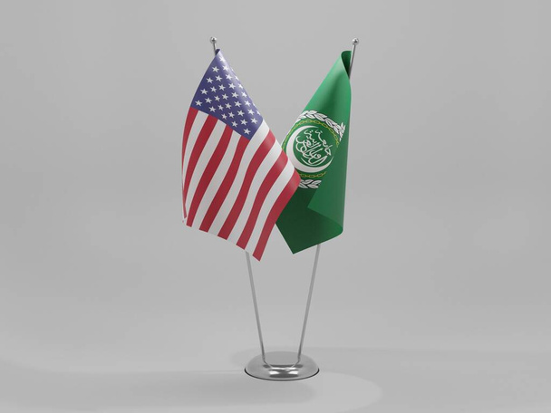 Lega Araba - Bandiere di cooperazione degli Stati Uniti d'America, sfondo bianco - Render 3D - Foto, immagini