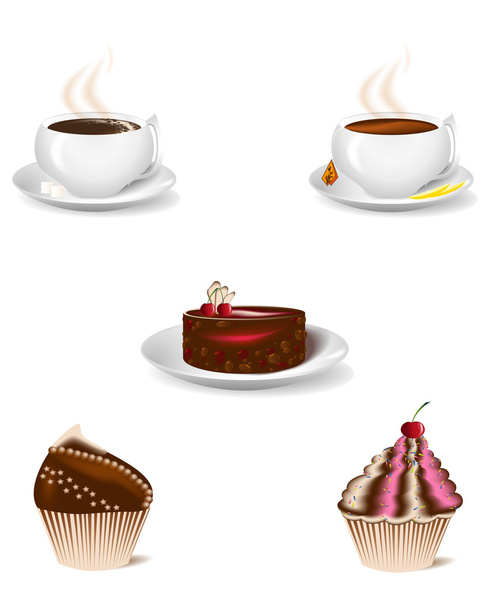 cup of coffee and   dessert cakes - Vector, afbeelding