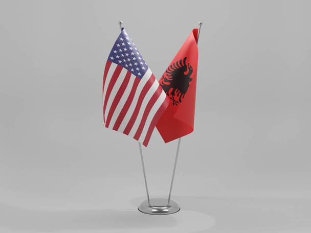 Albánia - Amerikai Egyesült Államok Együttműködési zászló, fehér háttér - 3D Render - Fotó, kép