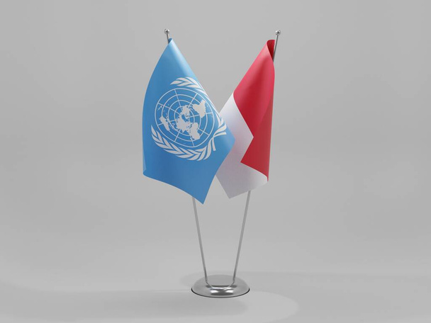 Indonezja - Flagi Współpracy Organizacji Narodów Zjednoczonych, Białe tło - Render 3D - Zdjęcie, obraz