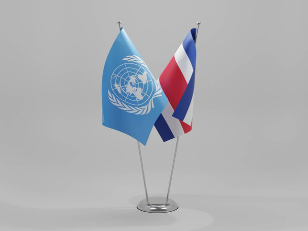 Коста-Рика - Флаги сотрудничества Организации Объединенных Наций, белый фон - 3D-рендер - Фото, изображение