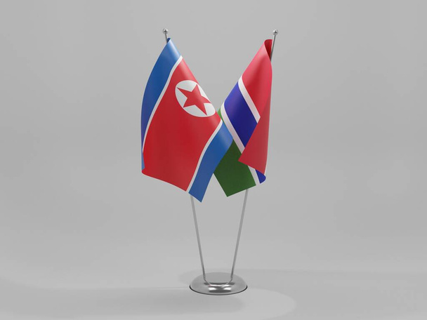 Gambia - Nordkorea Kooperationsfahnen, weißer Hintergrund - 3D Render - Foto, Bild