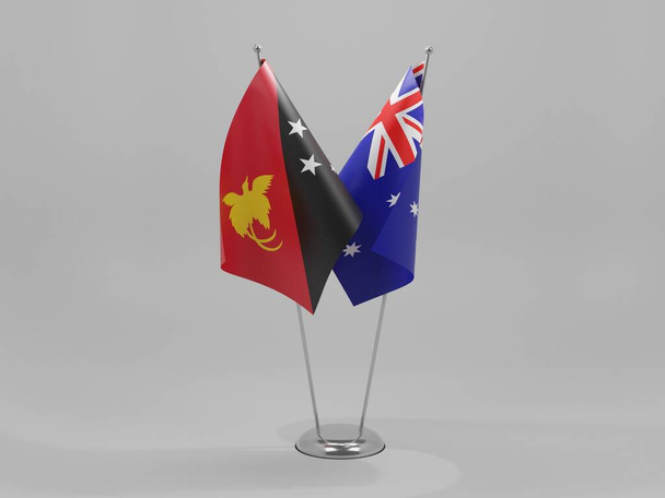Australië - Papoea-Nieuw-Guinea Samenwerking Vlaggen, Witte Achtergrond - 3D Render - Foto, afbeelding