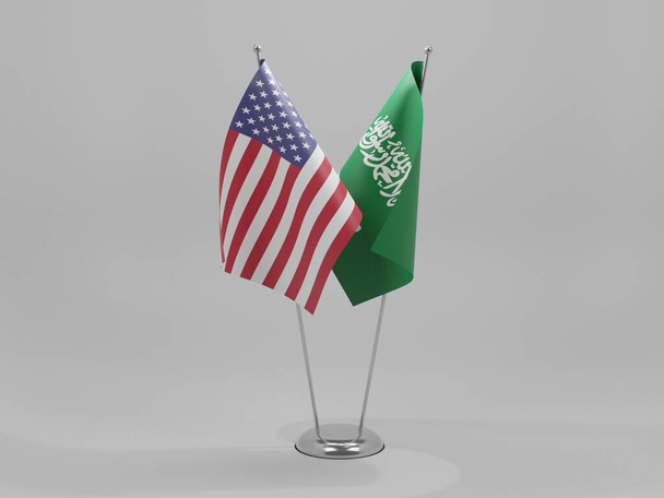 Saudi Arabia - United States of America Cooperation Flags, White Background - 3D Render - Фото, зображення