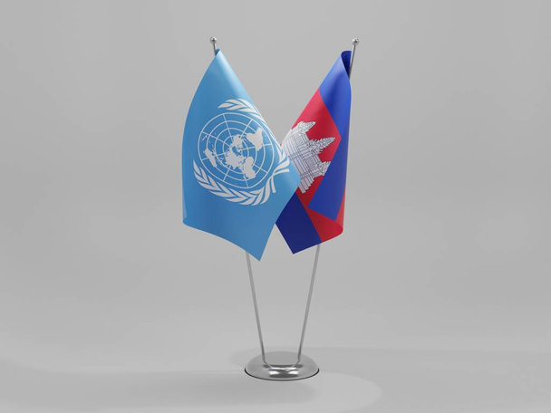 Cambogia - Bandiere di cooperazione delle Nazioni Unite, sfondo bianco - Render 3D - Foto, immagini