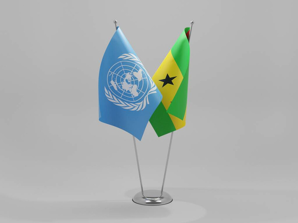 サントメ・プリンシペ-国連協力旗、白の背景- 3Dレンダリング - 写真・画像