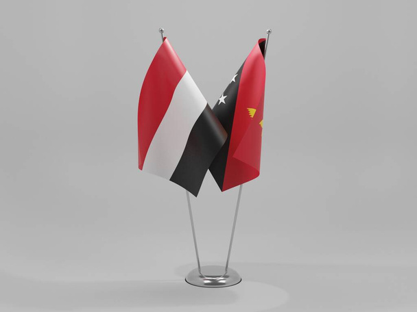 Papouasie-Nouvelle-Guinée - Drapeaux de coopération du Yémen, fond blanc - 3D Render - Photo, image