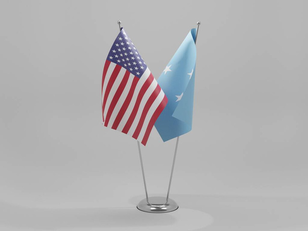 Micronesia - United States of America Cooperation Flags, White Background - 3D Render - Photo, Image