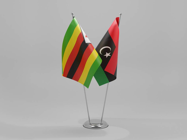 Libia - Banderas de cooperación de Zimbabue, fondo blanco - 3D Render - Foto, Imagen