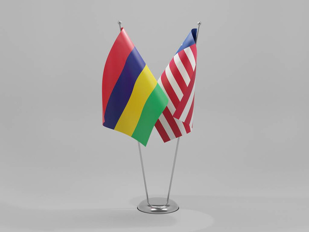 Либерия - Маврикий Флаги сотрудничества, белый фон - 3D рендер - Фото, изображение